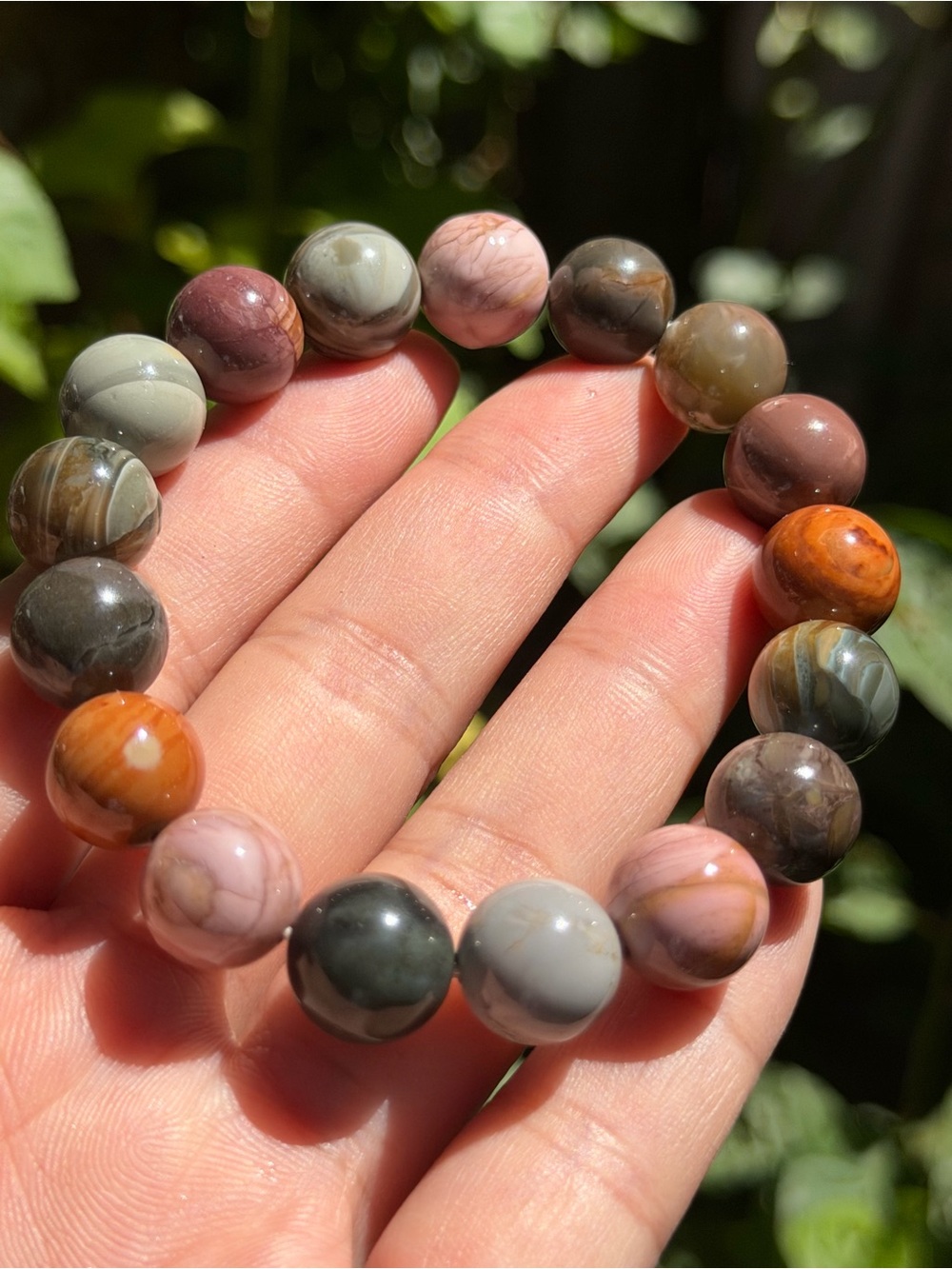 12.5mm Multicolor Natural Alashan Agate‎ Beaded Stretch Bracelet 1940